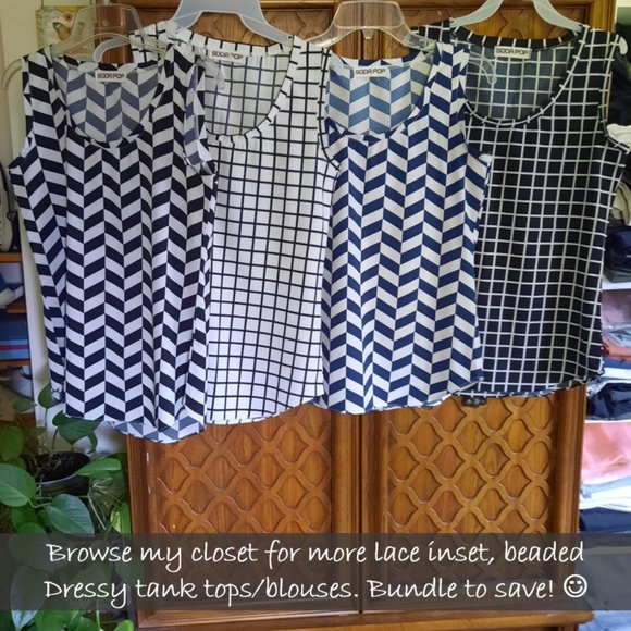 3/$15 Soda Pop Checkered Printed Tank Blouse - White/Black Size XS - Picture 14 of 16